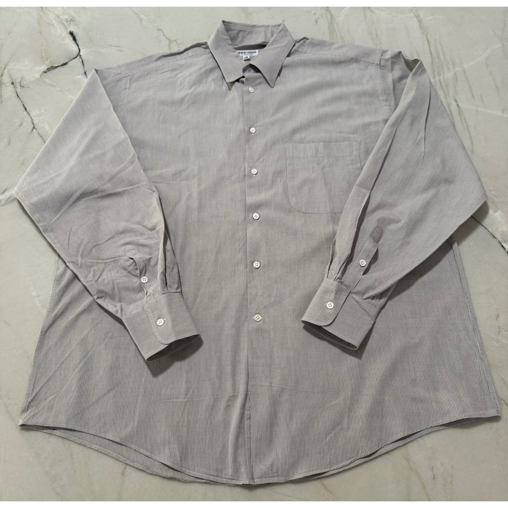 Giorgio Armani Le Collezioni Mens Grey Micro Stripe Cotton Dress Shirt 16 34/35